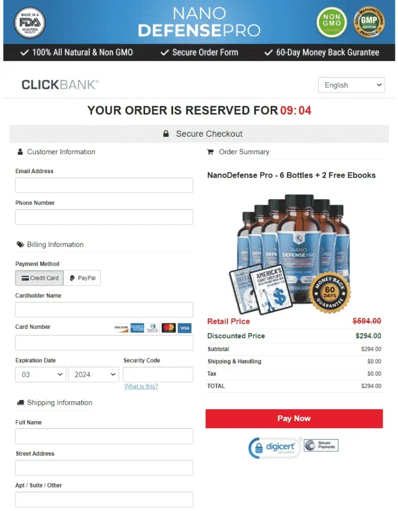 NanoDefense Pro payment 